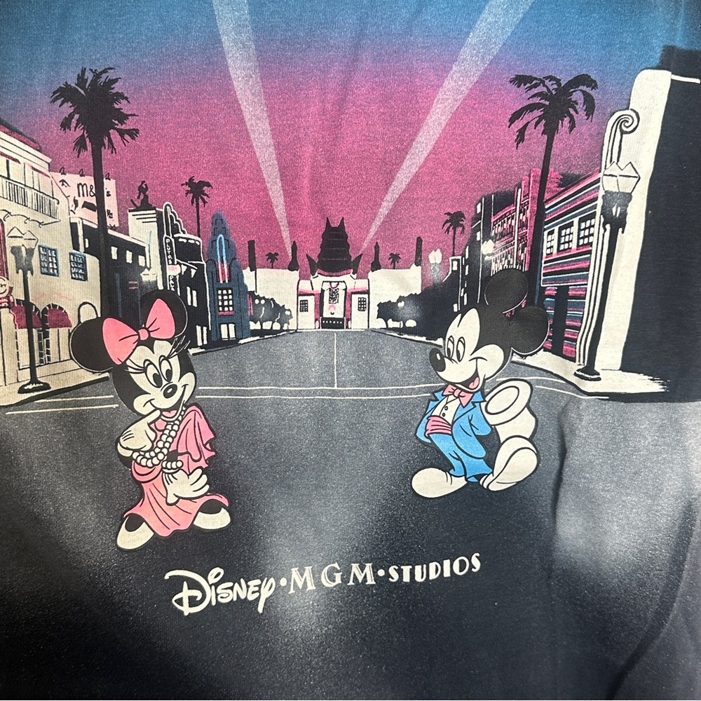 Disney MGM Studios Black Cotton Graphic Tee  Pink & Blue Airbrush Artwork MEDIUM - Picture 4 of 5